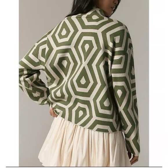 Maeve Green and Cream Geometric Sweater - Picture 2 of 4